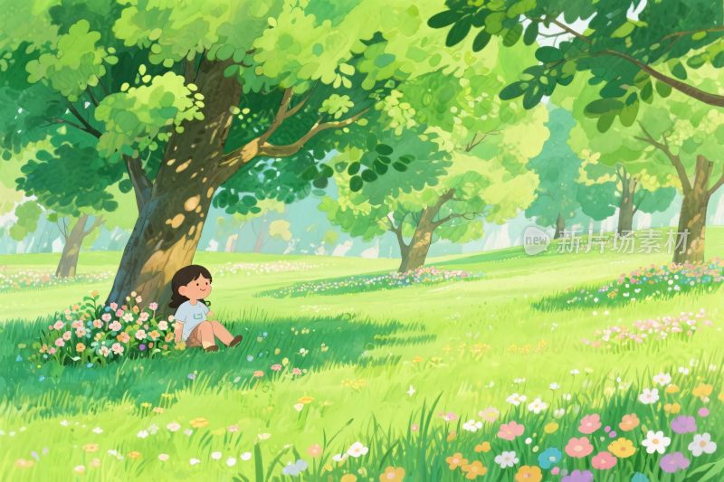 森林中女孩插画