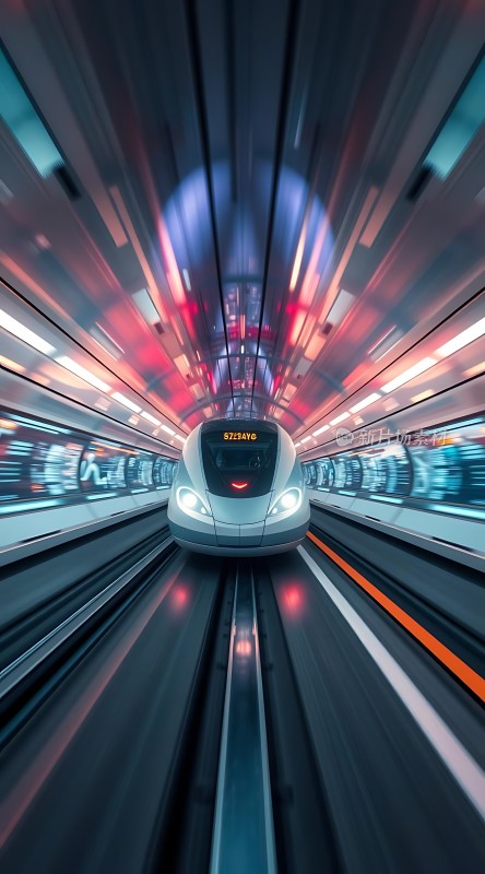 高速列车穿行隧道未来科技感十足