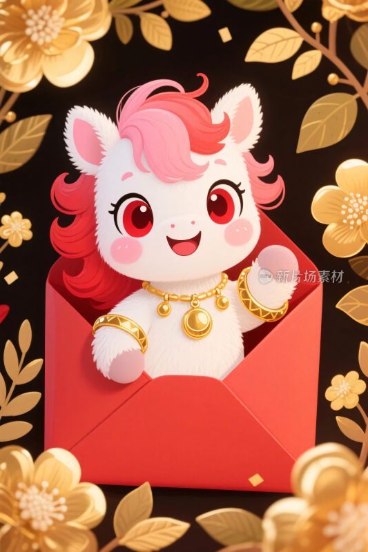可爱卡通小马信封插画