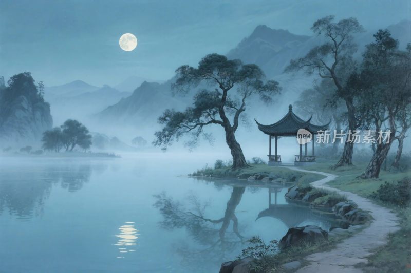 山水明月古亭风景