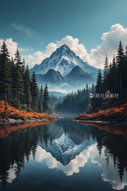 山倒映在湖中湖中树木山高清风景图片