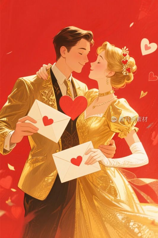 浪漫情侣情书插画