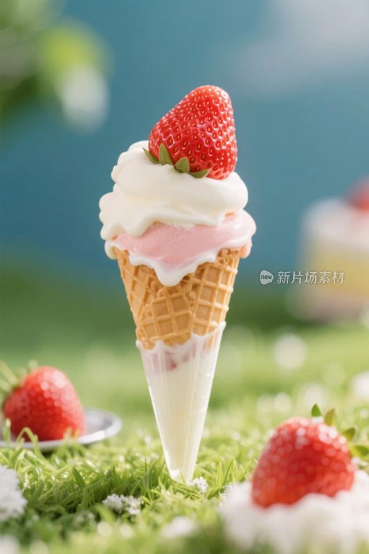 草莓奶油冰淇淋甜筒