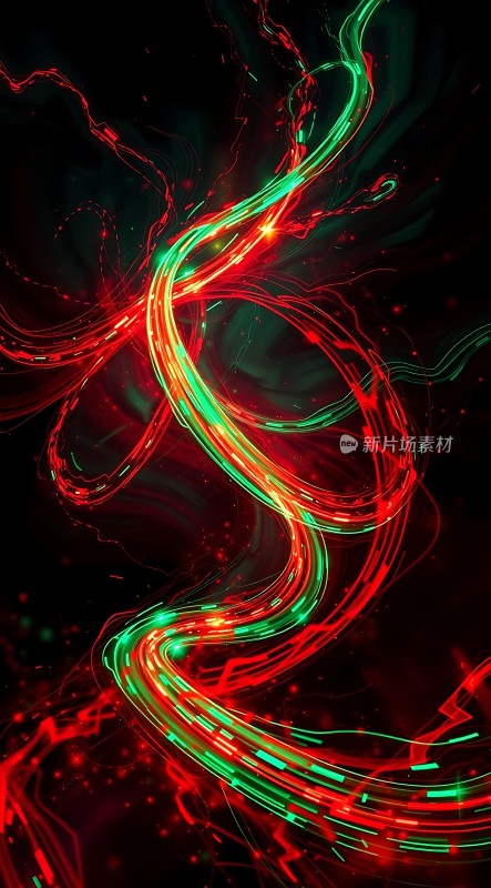 红色与绿色交织的光影舞动