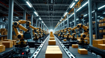 智能物流中心机器人与传送带协同作业 智能物流中心机器人与传送带协同作业