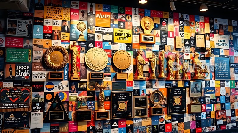 奖杯与证书墙荣誉与成就的展示