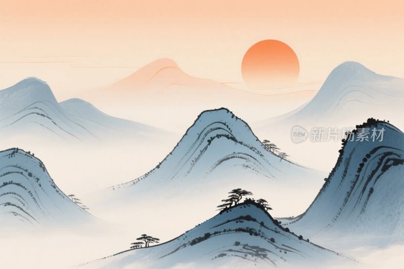 水墨山水风景插画