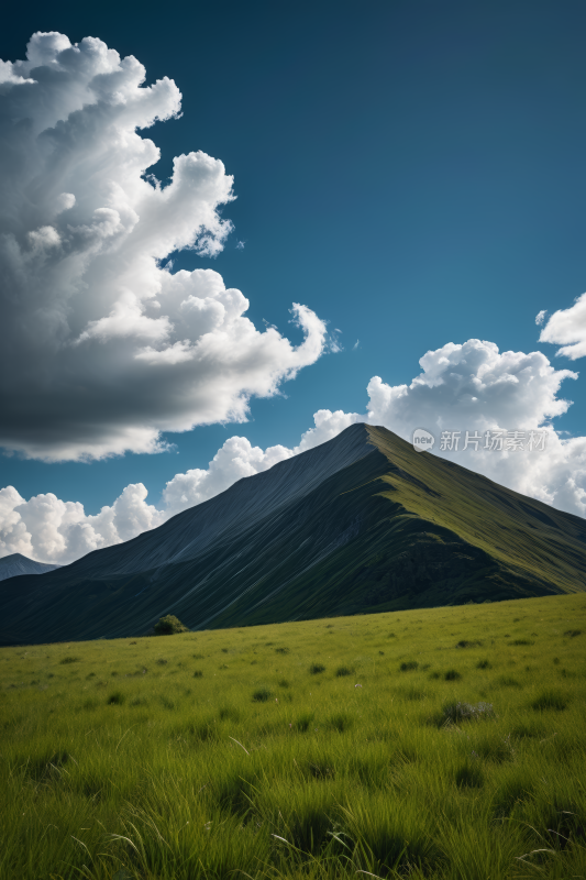 一大片草地一座高山清风景图片