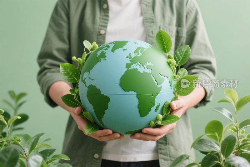 手持地球的环保插画