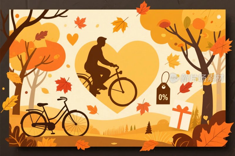 秋日骑行浪漫插画