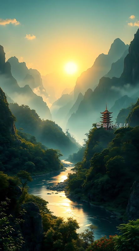 晨曦下的山水画卷