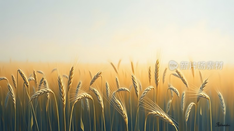 金色麦浪阳光下的丰收景象