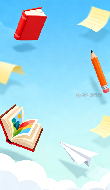 知识海洋中的纸飞机插画