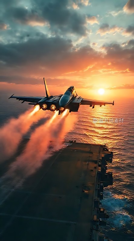 夕阳下的航母起飞战鹰