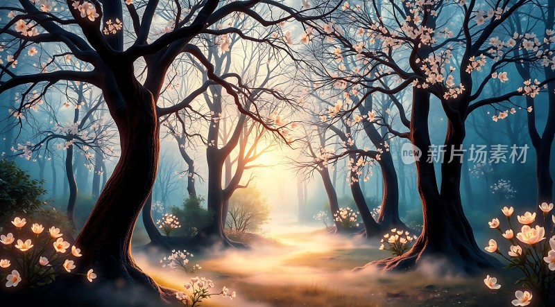 晨雾中的花语森林