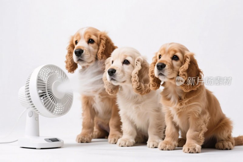 三只小狗与电风扇