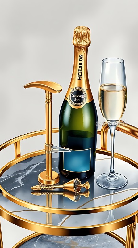 香槟开瓶器与酒杯展示