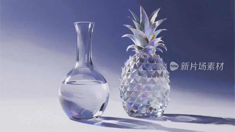 透明玻璃花瓶与菠萝摆件