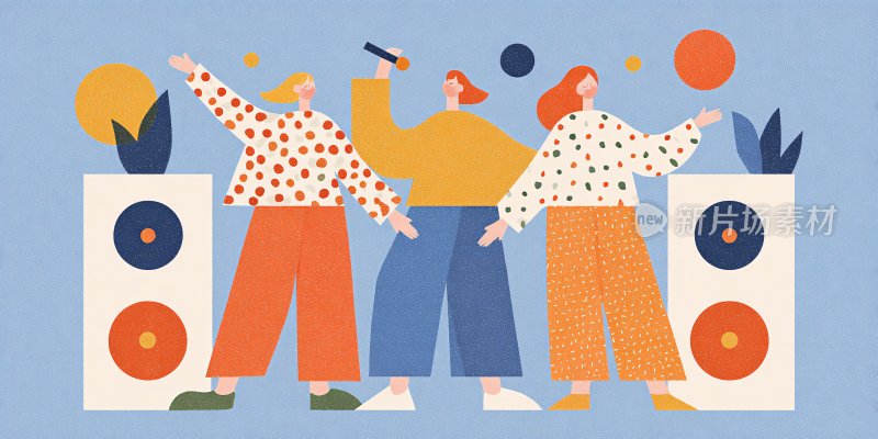 三人欢乐音乐派对插画