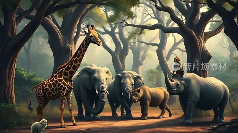 森林中的动物聚会