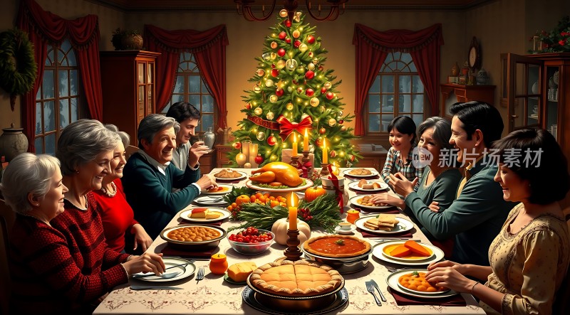 圣诞家庭聚餐温馨欢乐时刻