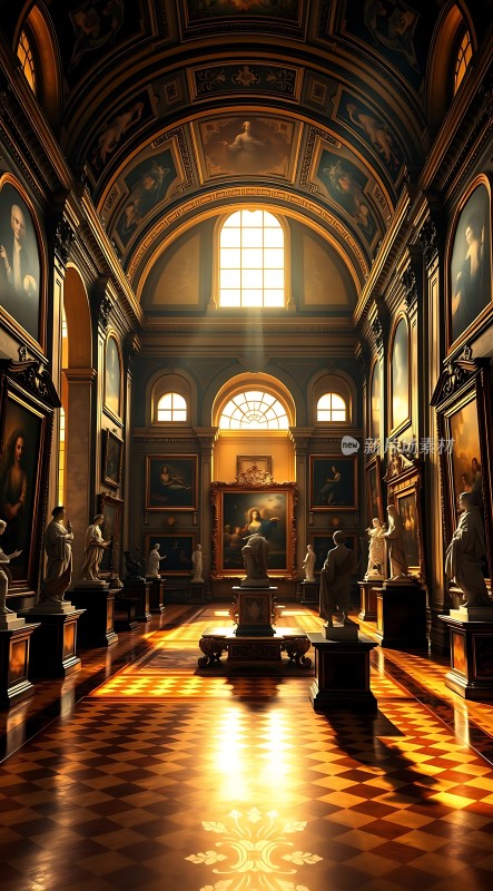 艺术殿堂光影交错雕像与画作共舞