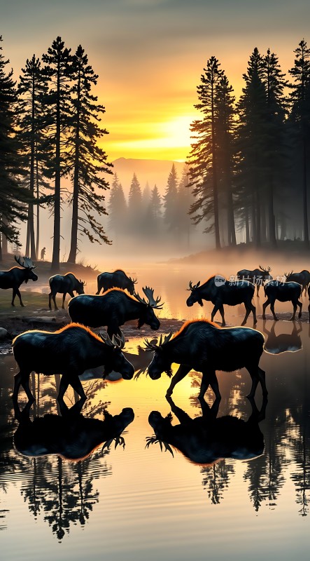 晨曦下的麋鹿群