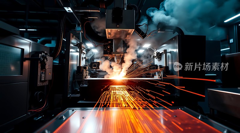 工业切割现场火花四溅机械作业