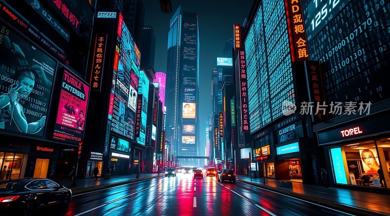 霓虹闪烁的未来都市之夜