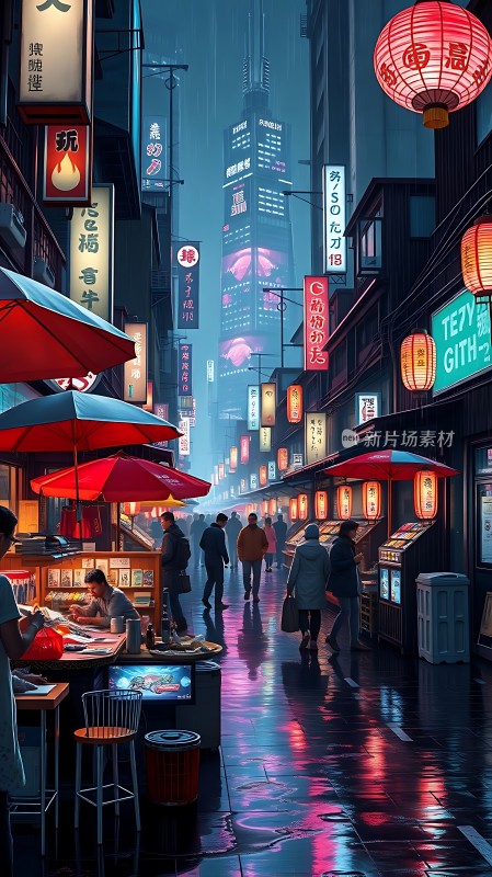 霓虹灯下的繁华夜市