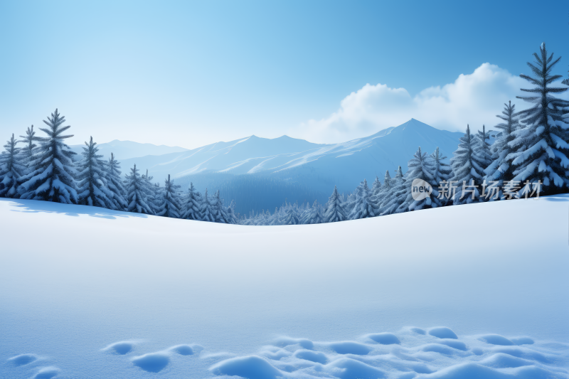 有松树和山脉的雪景高清背景图片