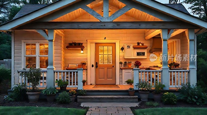 温馨小屋夜晚灯光下的宁静家园