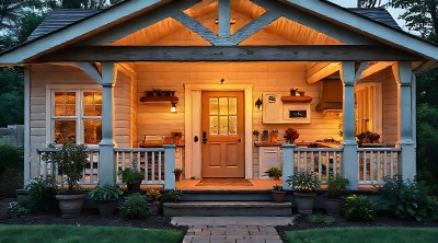 温馨小屋夜晚灯光下的宁静家园 温馨小屋夜晚灯光下的宁静家园