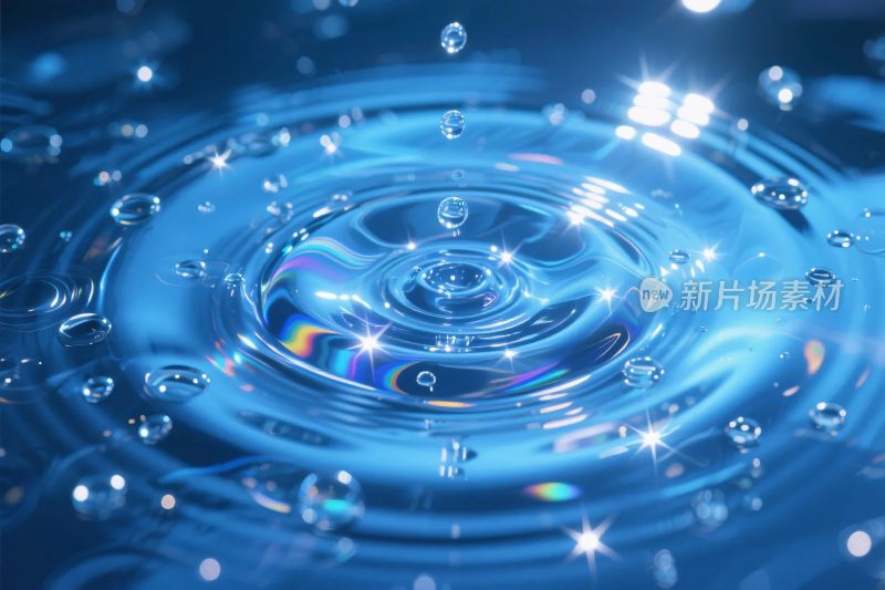 蓝色水滴水面涟漪