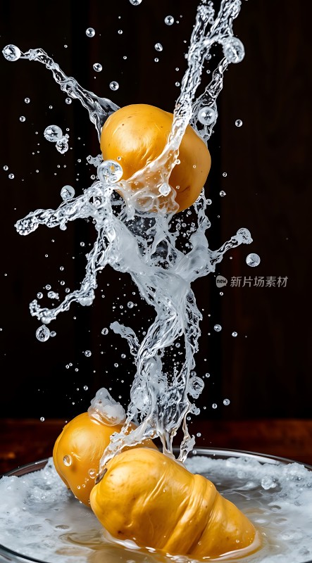 土豆入水溅起水花
