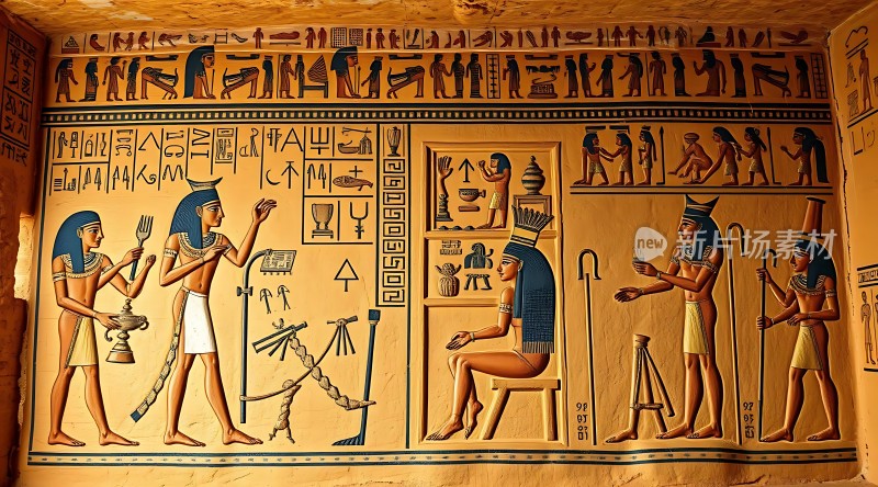 古埃及壁画法老与象形文字