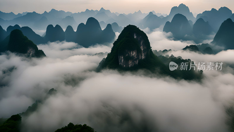 桂林山水照片山峰云海群山云雾缭绕自然风景