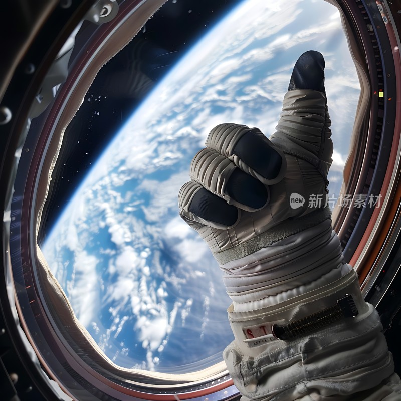 宇航员手套指向地球