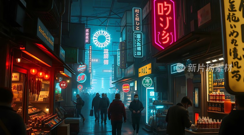 霓虹灯下的繁华夜市