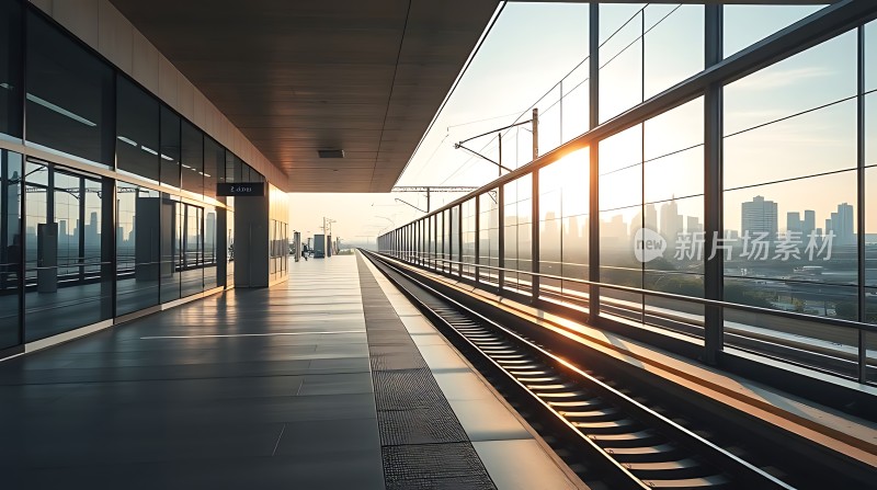 阳光下的现代火车站台