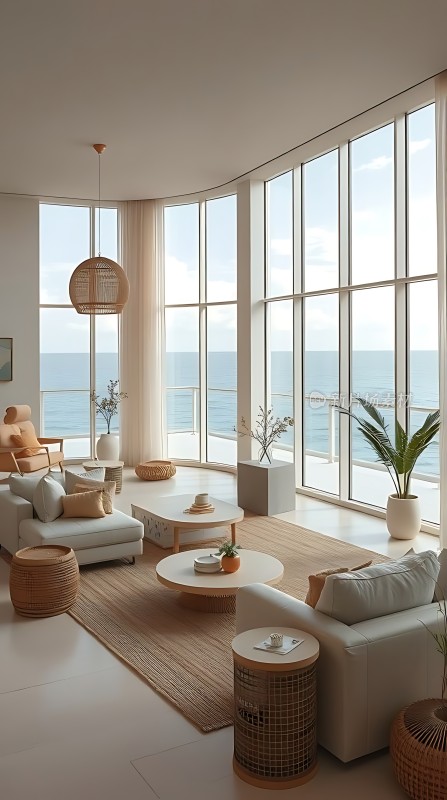 海景现代客厅自然光线充足家具简约舒适