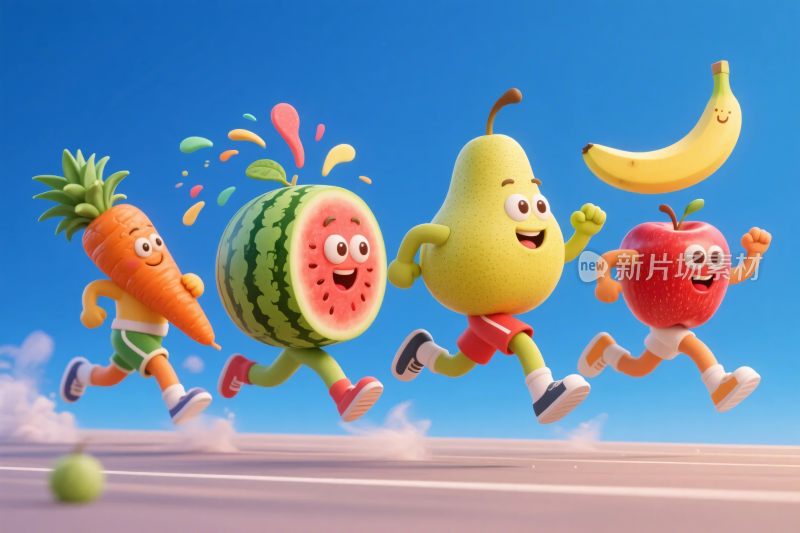 卡通果蔬角色奔跑场景