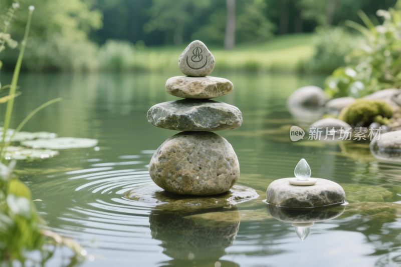 水边石堆平衡景观