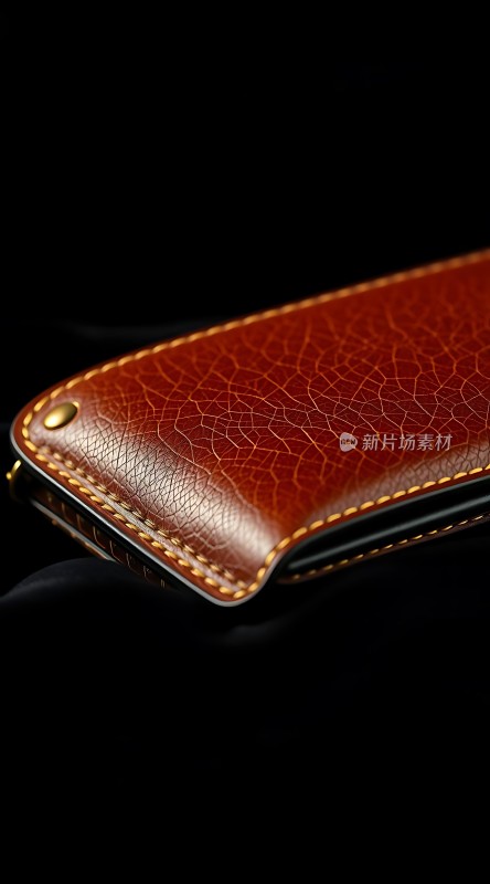 皮质手机壳细节展示棕色纹理与金色铆钉相得益彰