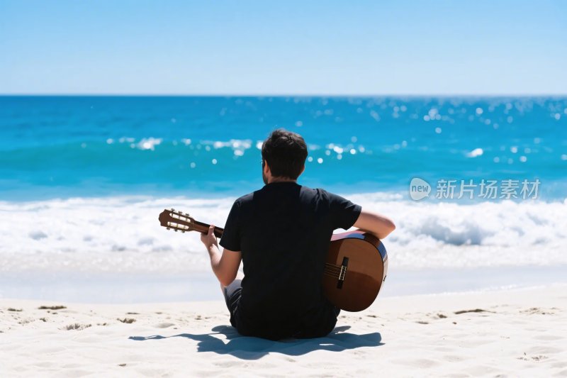 海滩上的吉他男子