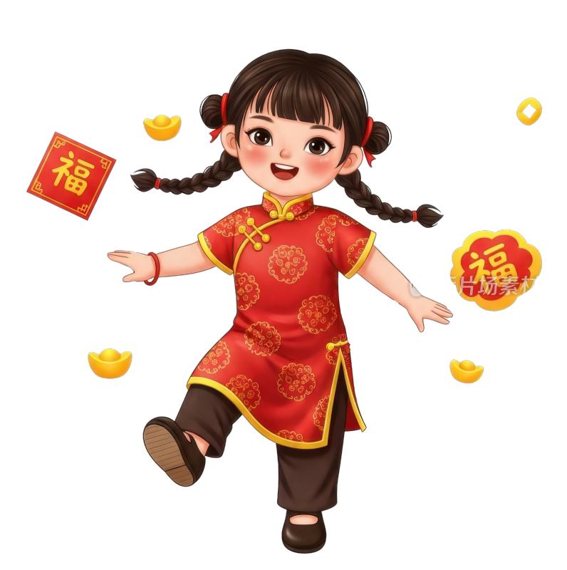 微笑的喜庆少女插画元素