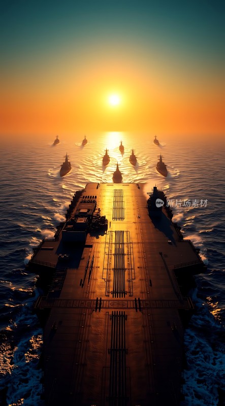 日出时分的航母编队航行