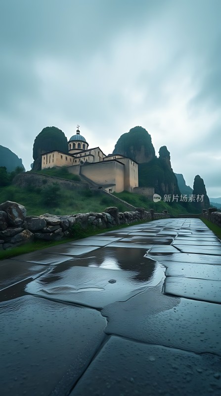 雨后山间古寺幽径