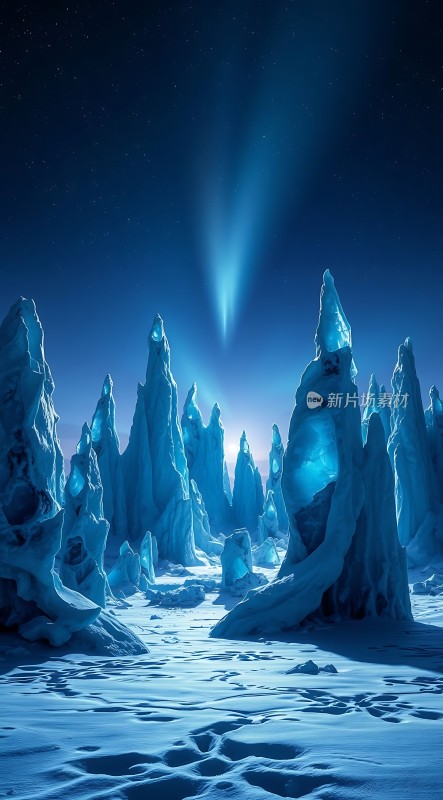 冰封世界极光下的神秘雪原