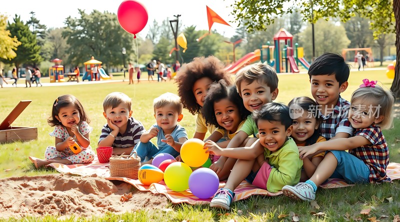 孩子们在公园里快乐地玩耍和聚会